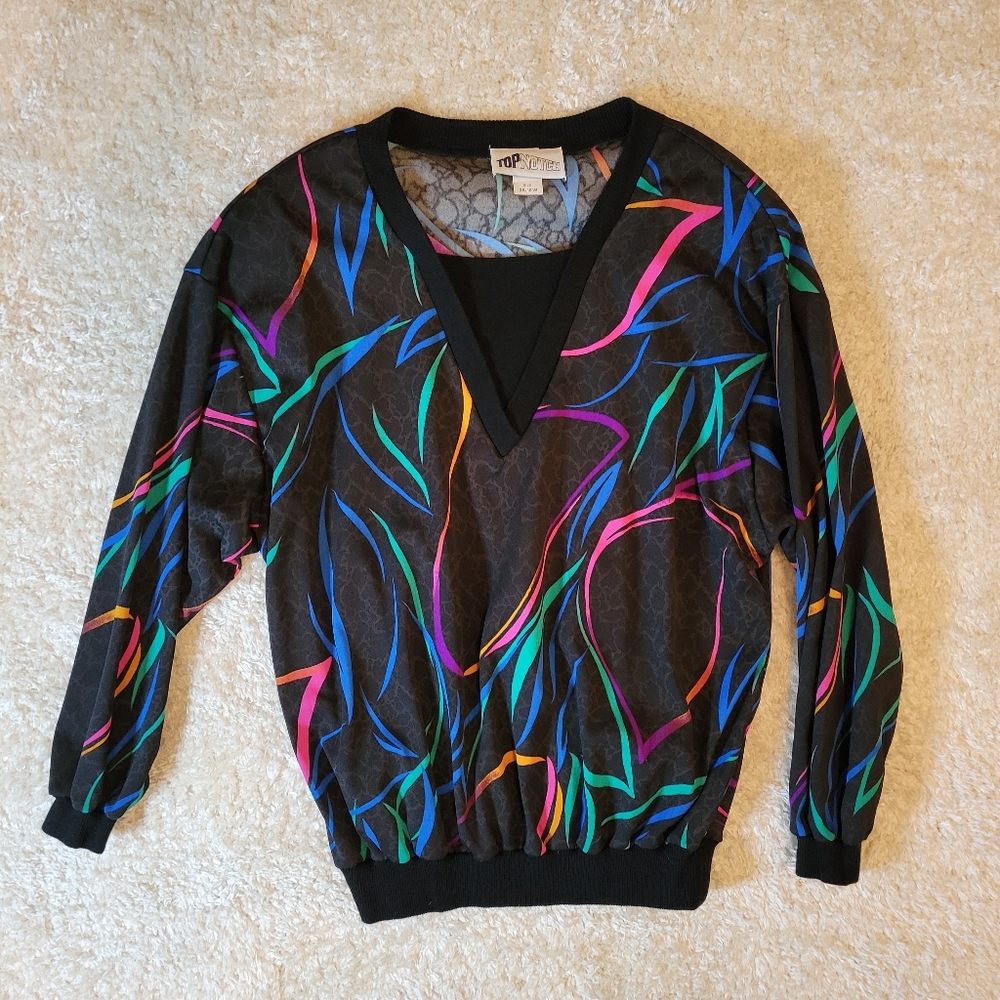 Vintage Retro TopNotch black and multi-color top size 18w - Picture 3 of 7